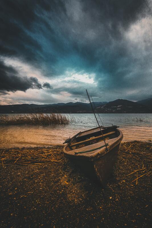 море, река, лодка, небо, берег