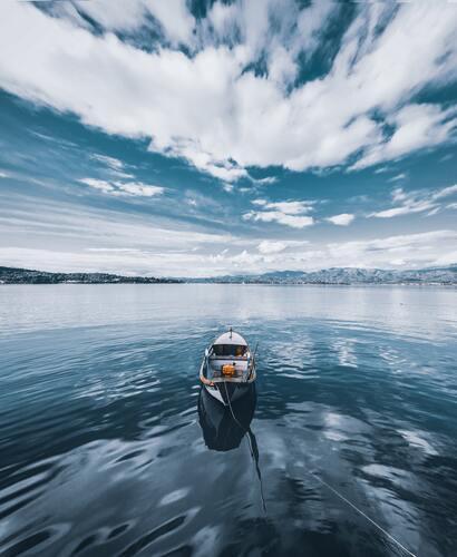 море, океан, лодка, небо