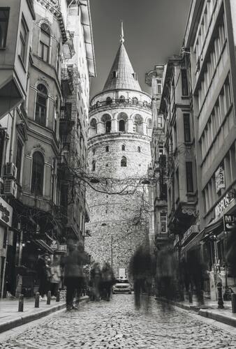 улица, каменная кладка, архитектура, булыжная мостовая, башни, черно белые