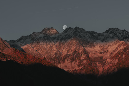 луна, горы, закат