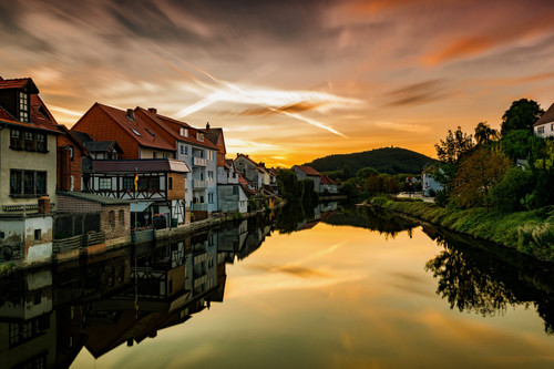 река, архитектура, природа, закат